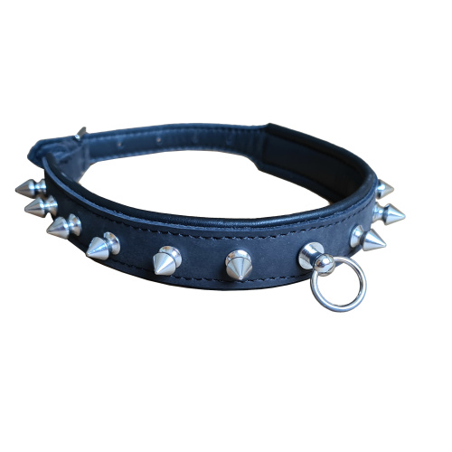 leren BDSM halsband met spikes, koeienhuid