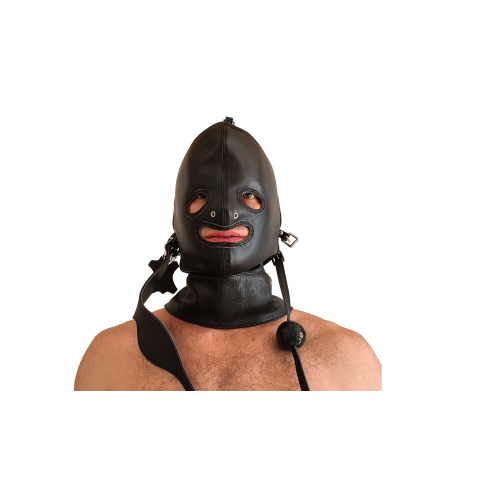 leren BDSM masker, mondknevel, blinddoek