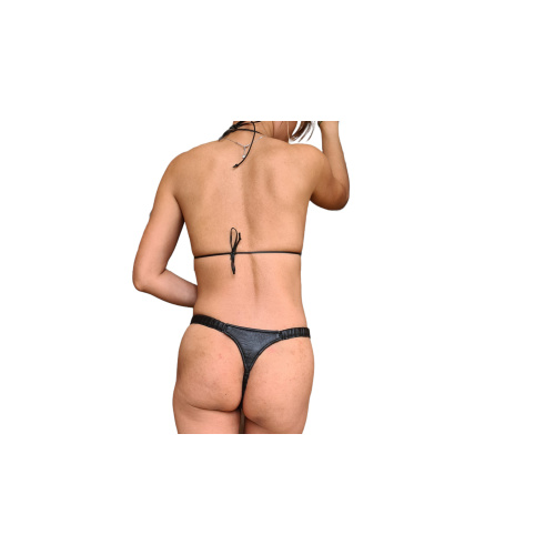 leren string, luxe zwarte bh