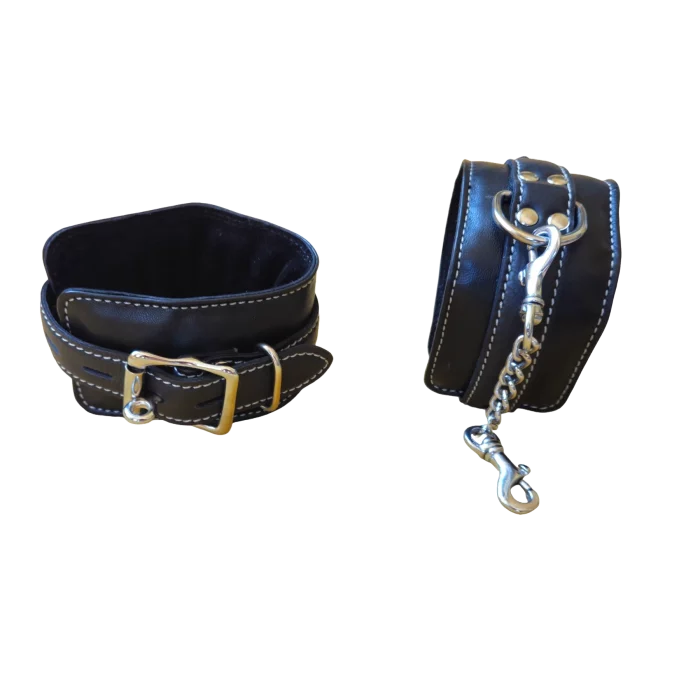 Black cowhide BDSM handcuffs